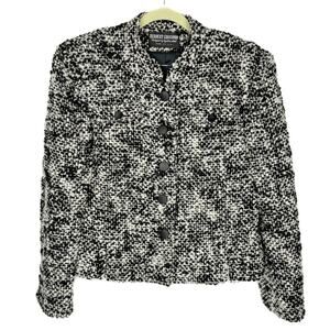 Herbert Grossman Vintage Black White Tweed Button Up Classic Elegant Blazer 10